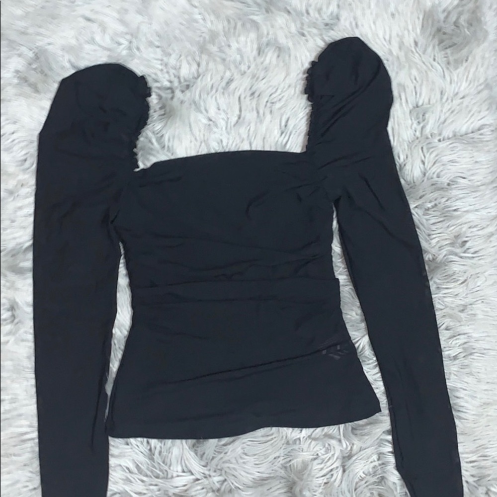 Sheer Mesh Rushed Ruffle Top - Picture 2 of 2